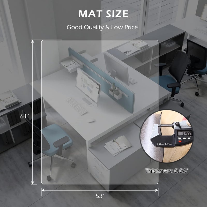 SALLOUS Office Chair Mat for Hard Floors, 63" x 51" Large Chair Mat for Hardwood Floors, Slip Resistant Floor Protector Desk Mat for Home, Waterproof Vinyl Floor Mat for Gaming Chairs (Clear) - Image 2